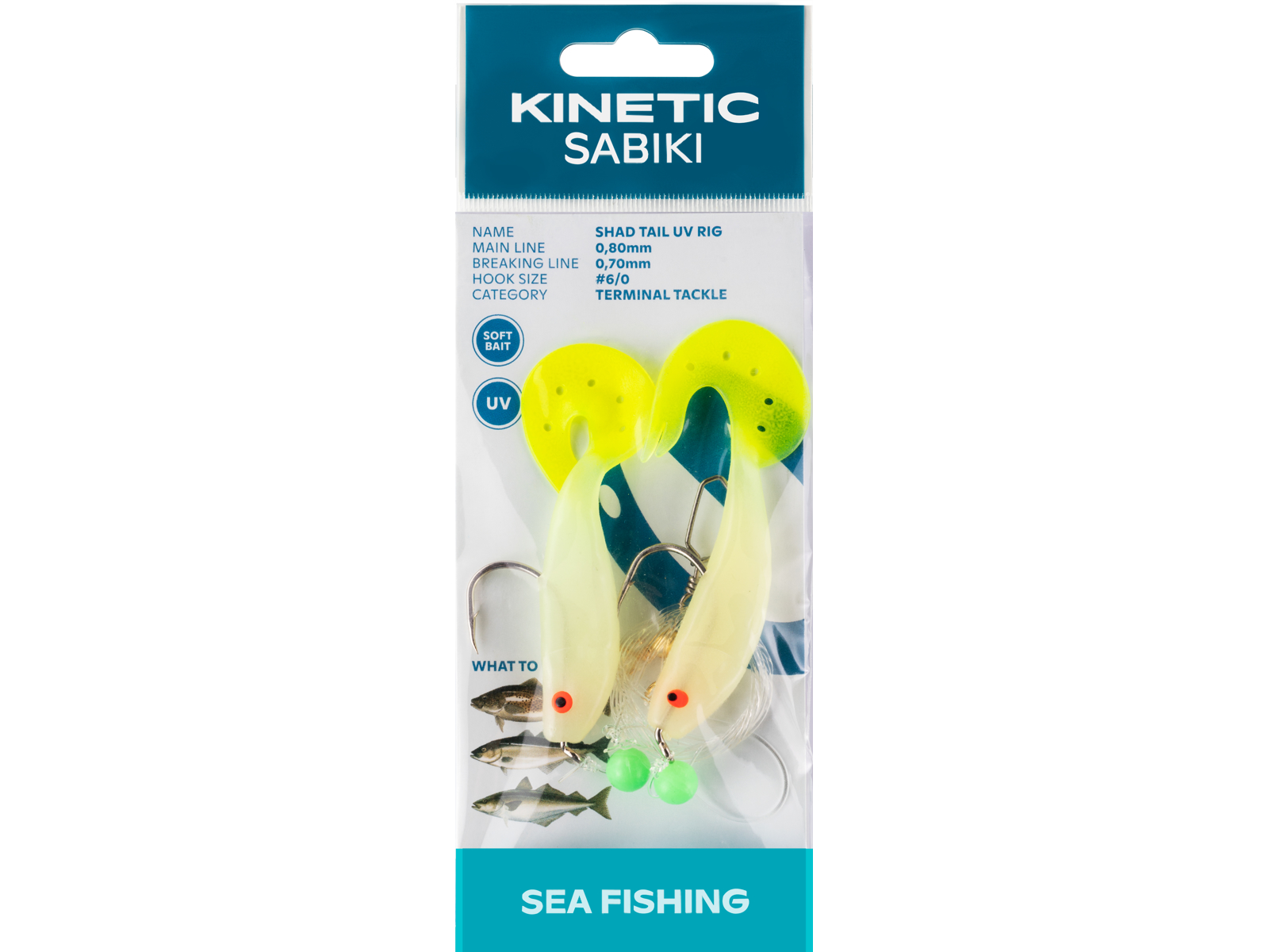 Kinetic Sabiki Shad Tail Torskeforfang Glow Yellow