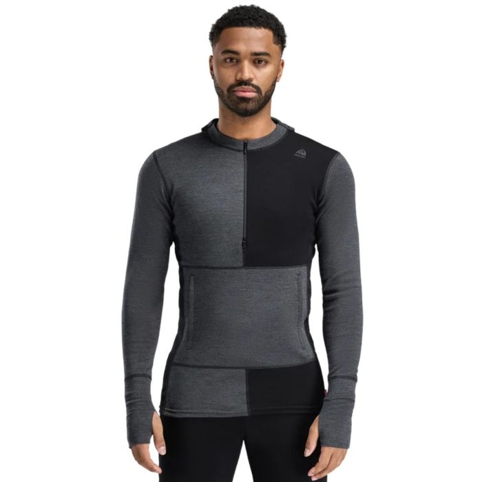 Aclima Warmwool Hoodsweater   Zip Jet Black Marengo